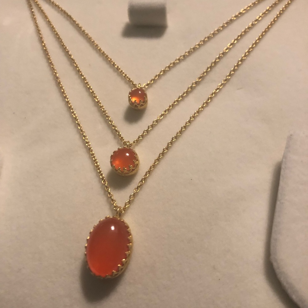 fabindia Gold-tone Layered Necklace with Orange Cabochons